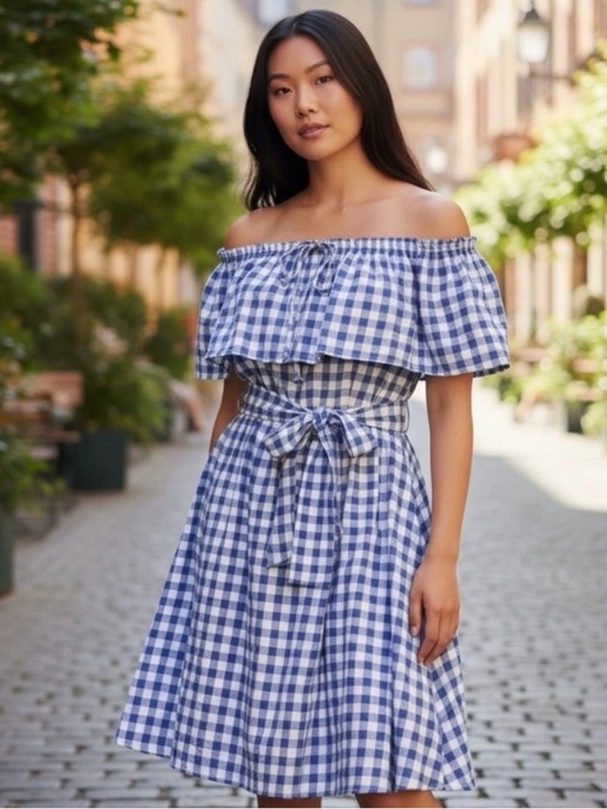 Anthropologie Dresses & Skirts - 11.1 Tylho Kinsey Gingham Off-Shoulder Dress for size Large
